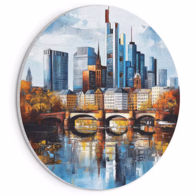 Akoestisch schilderij rond - Bomen Frankfurt- Stad - Skyline - Brug — 1