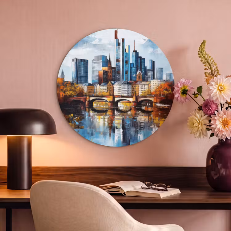Akoestisch schilderij rond - Bomen Frankfurt- Stad - Skyline - Brug — 2