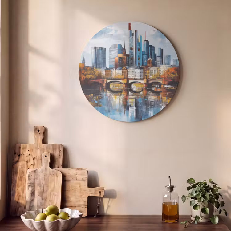 Akoestisch schilderij rond - Bomen Frankfurt- Stad - Skyline - Brug — 4
