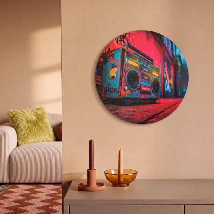 Akoestisch schilderij rond - Boombox - Rood - Graffiti - Neon — 3
