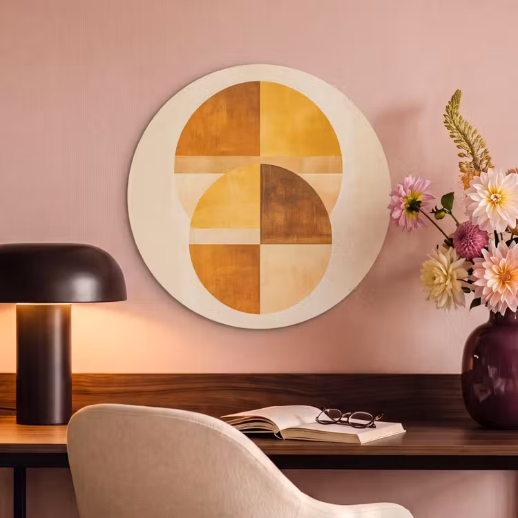Akoestisch schilderij rond - Cirkels - Geel - Minimalistisch — 2
