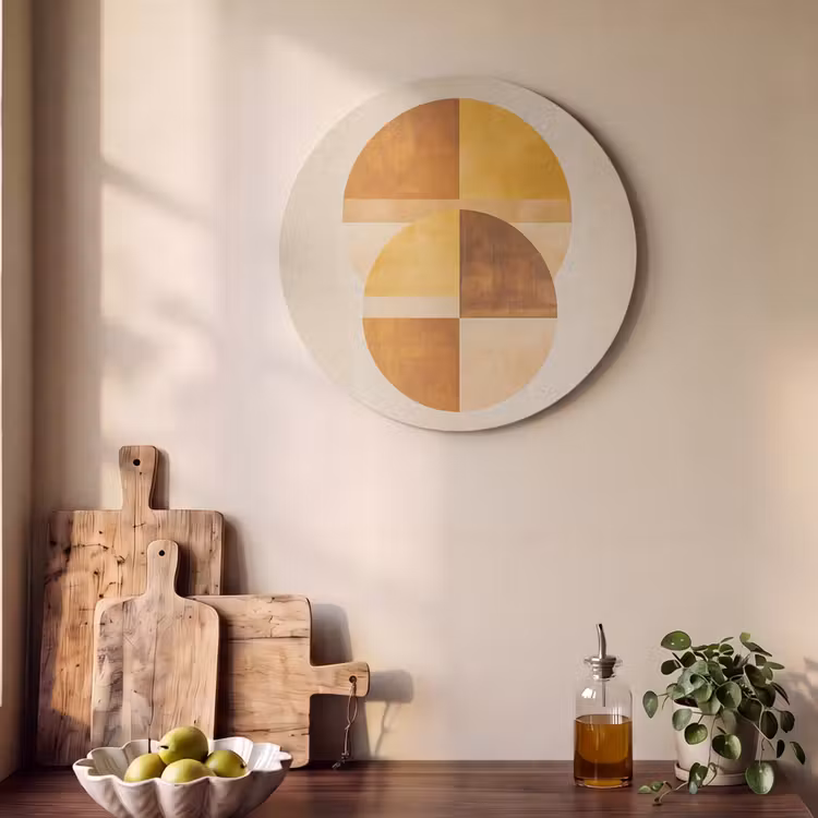 Akoestisch schilderij rond - Cirkels - Geel - Minimalistisch — 4
