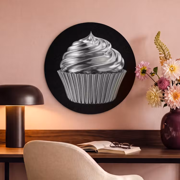 Akoestisch schilderij rond - Cupcake - Luxueus - Zilver — 2