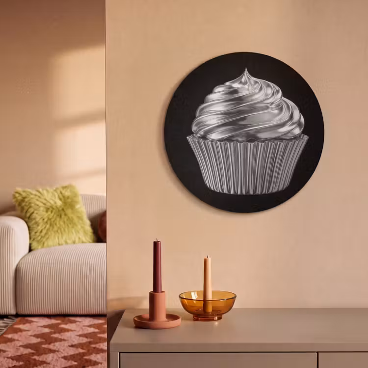 Akoestisch schilderij rond - Cupcake - Luxueus - Zilver — 3