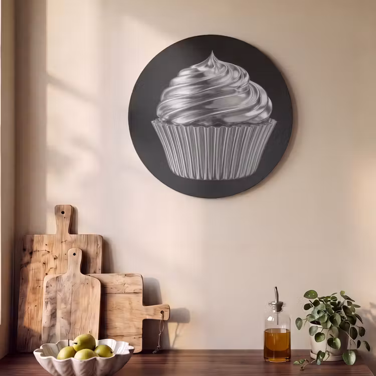 Akoestisch schilderij rond - Cupcake - Luxueus - Zilver — 4