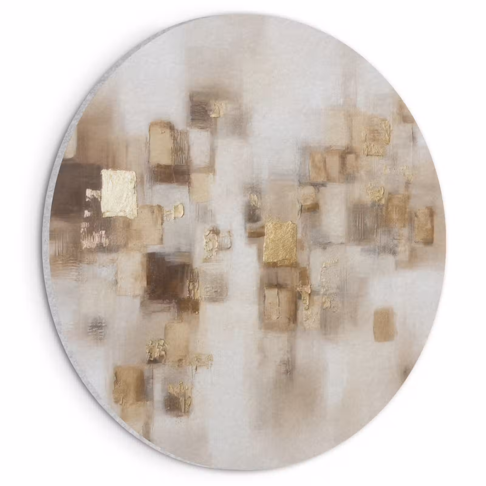 Akoestisch schilderij rond - Abstracte vierkanten - Aardetonen - Mistig — 1