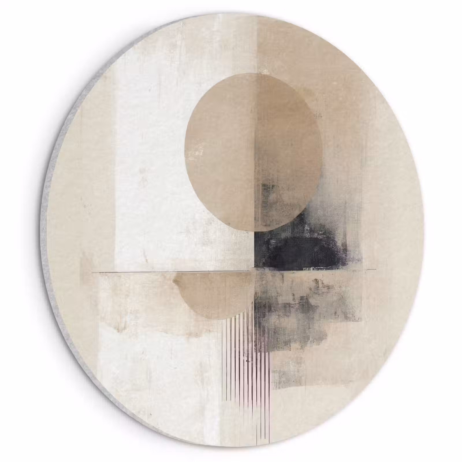 Akoestisch schilderij rond - Cirkel - Compositie - Diepte - Beige — 1
