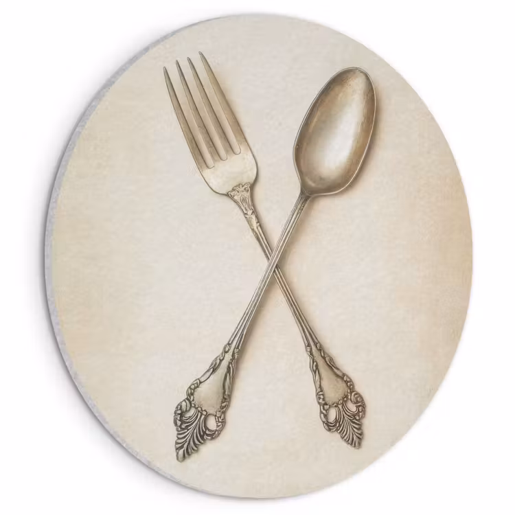 Akoestisch schilderij rond - Beige - Vintage - Bestek — 1