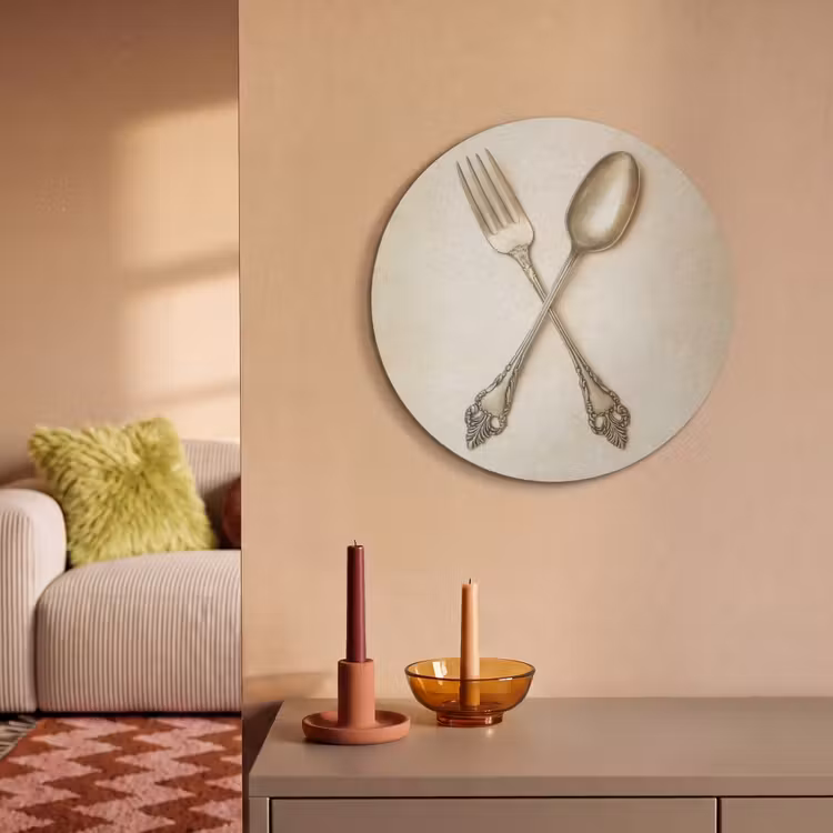 Akoestisch schilderij rond - Beige - Vintage - Bestek — 3