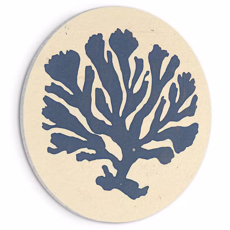 Akoestisch schilderij rond - Blauw koraal - Vertakkingen - Beige — 1