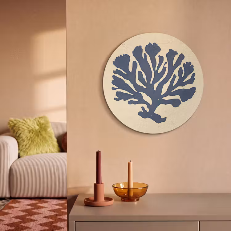 Akoestisch schilderij rond - Blauw koraal - Vertakkingen - Beige — 3