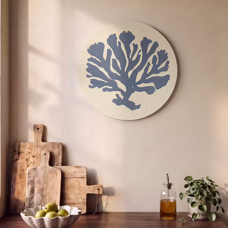 Akoestisch schilderij rond - Blauw koraal - Vertakkingen - Beige — 4