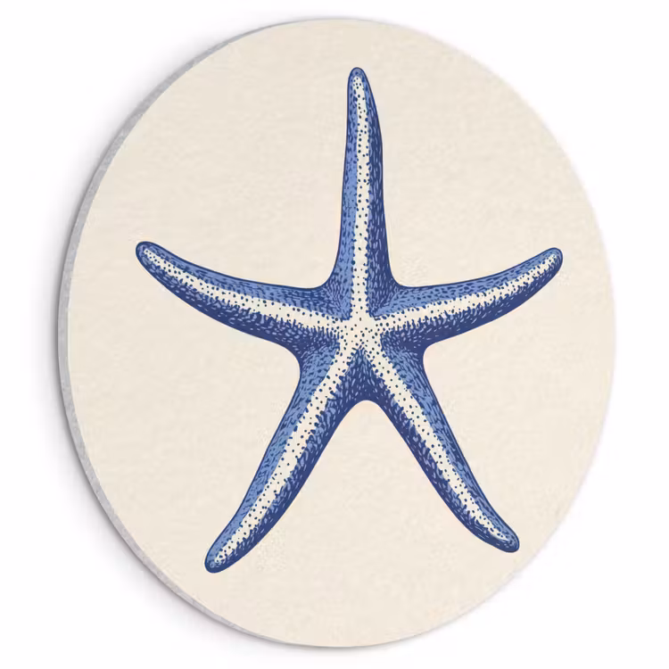 Akoestisch schilderij rond - Blauwe zeester - Minimalistisch - Beige — 1