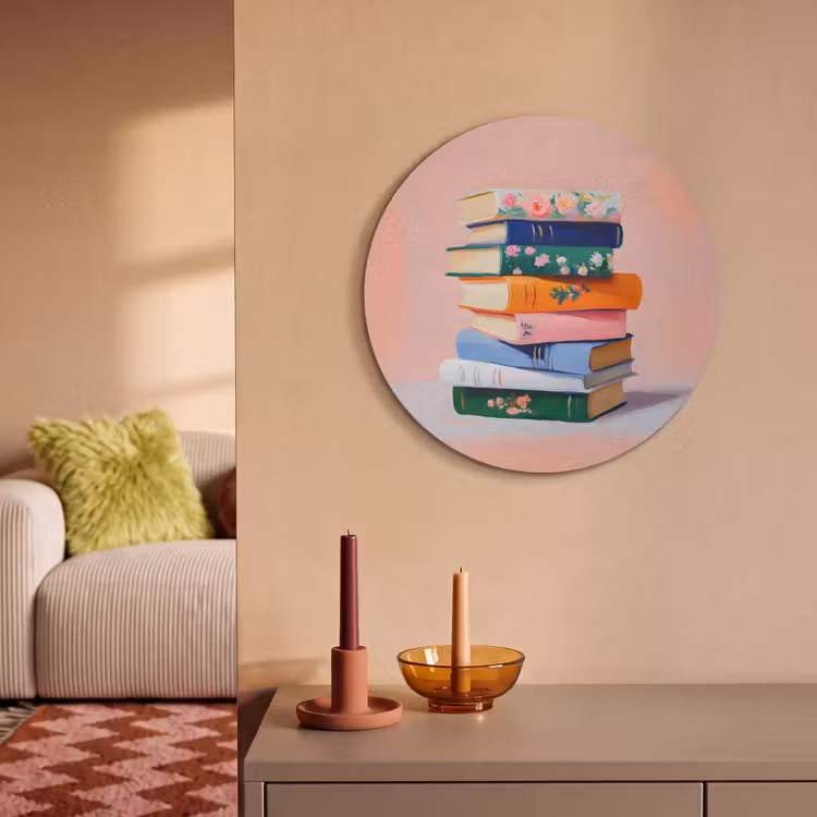 Akoestisch schilderij rond - Boeken - Stapel - Kleurrijk — 3