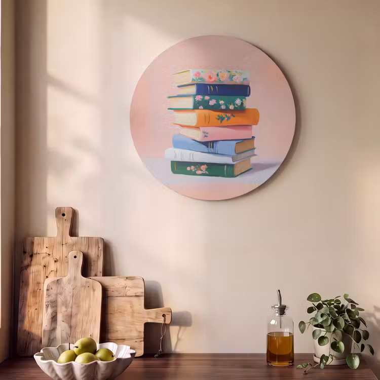 Akoestisch schilderij rond - Boeken - Stapel - Kleurrijk — 4