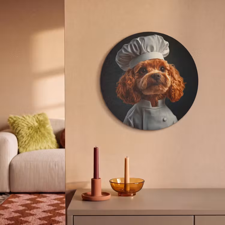 Akoestisch schilderij rond - Bruin - Kok - Hondje — 3