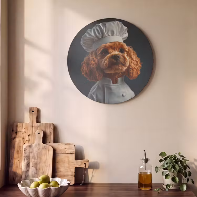 Akoestisch schilderij rond - Bruin - Kok - Hondje — 4