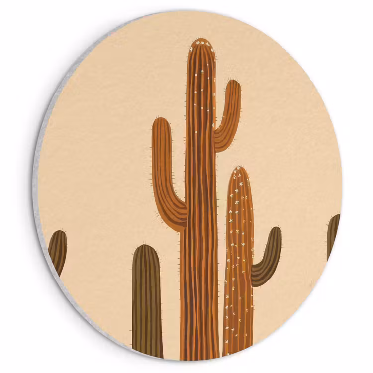 Akoestisch schilderij rond - Cactus - Woestijn - Zand - Bruin — 1