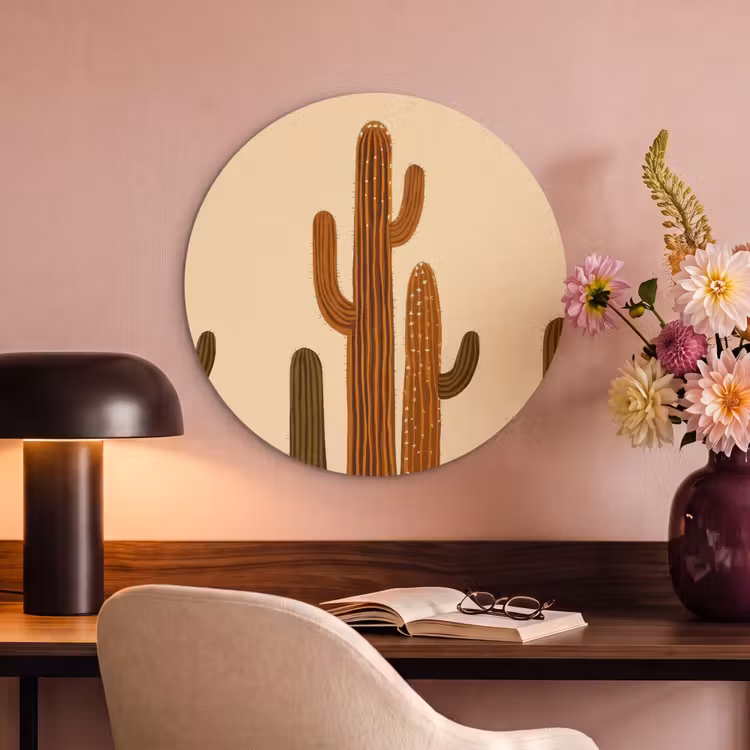 Akoestisch schilderij rond - Cactus - Woestijn - Zand - Bruin — 2