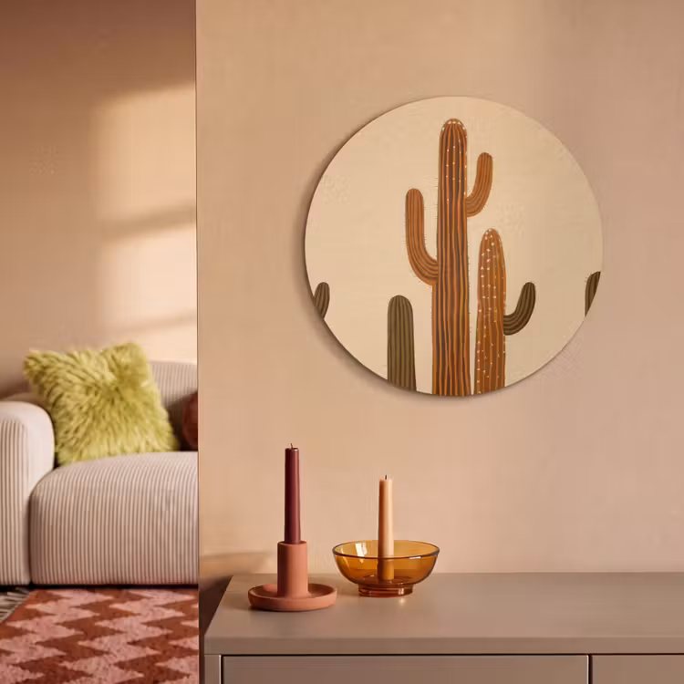 Akoestisch schilderij rond - Cactus - Woestijn - Zand - Bruin — 3