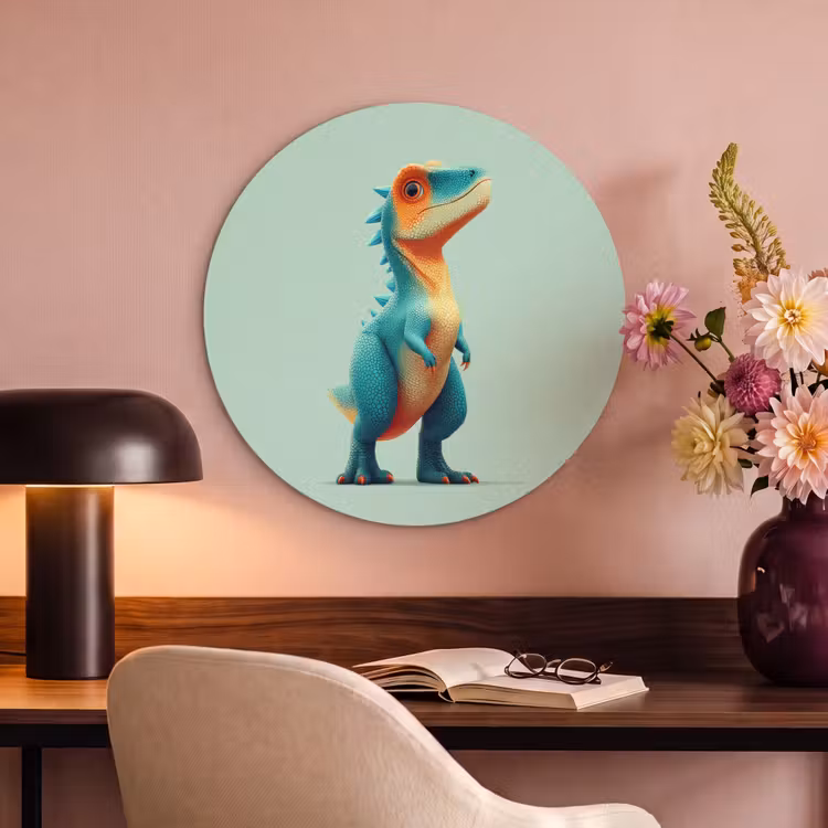 Akoestisch schilderij rond - Cartoon - Dino - Oranje - Stekels — 2