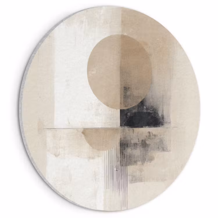 Akoestisch schilderij rond - Cirkel - Compositie - Diepte - Beige — 1