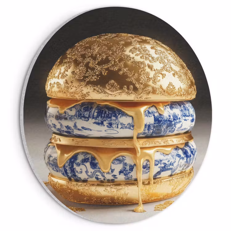 Akoestisch schilderij rond - Delftsblauw - Goud - Burger — 1