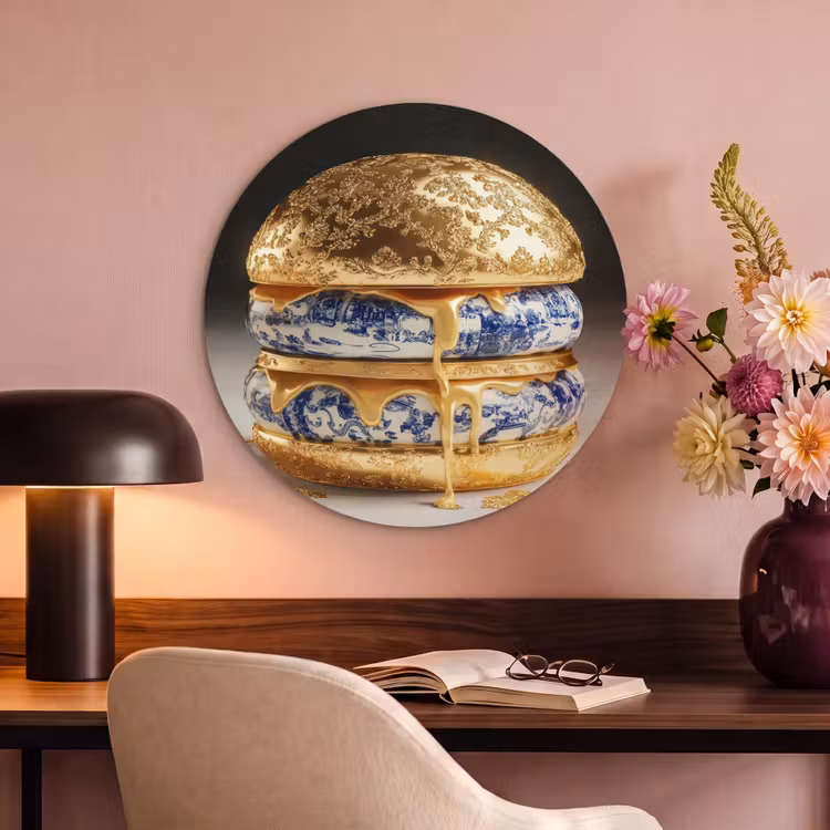 Akoestisch schilderij rond - Delftsblauw - Goud - Burger — 2