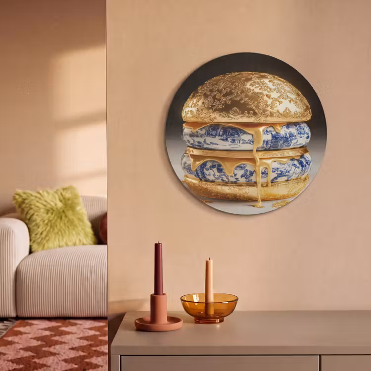 Akoestisch schilderij rond - Delftsblauw - Goud - Burger — 3