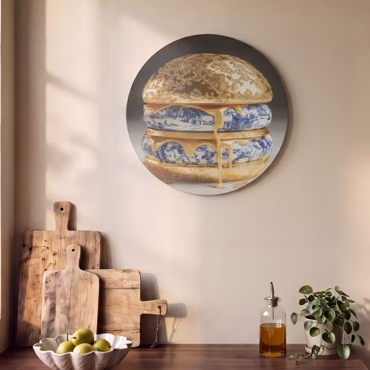 Akoestisch schilderij rond - Delftsblauw - Goud - Burger — 4