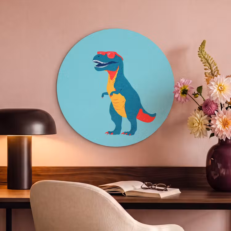 Akoestisch schilderij rond - Dinosaurus - Blauw - Zonnebril — 2