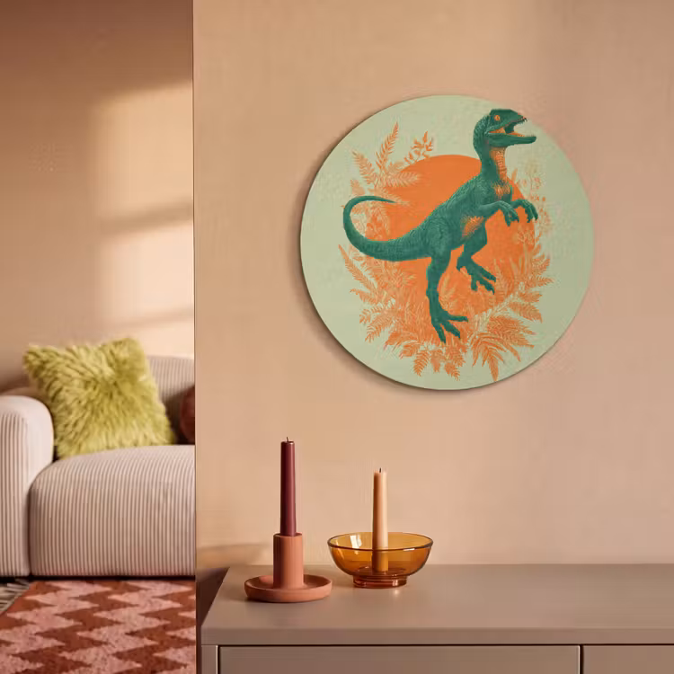 Akoestisch schilderij rond - Dinosaurus - Groen - Planten - Cirkel — 3