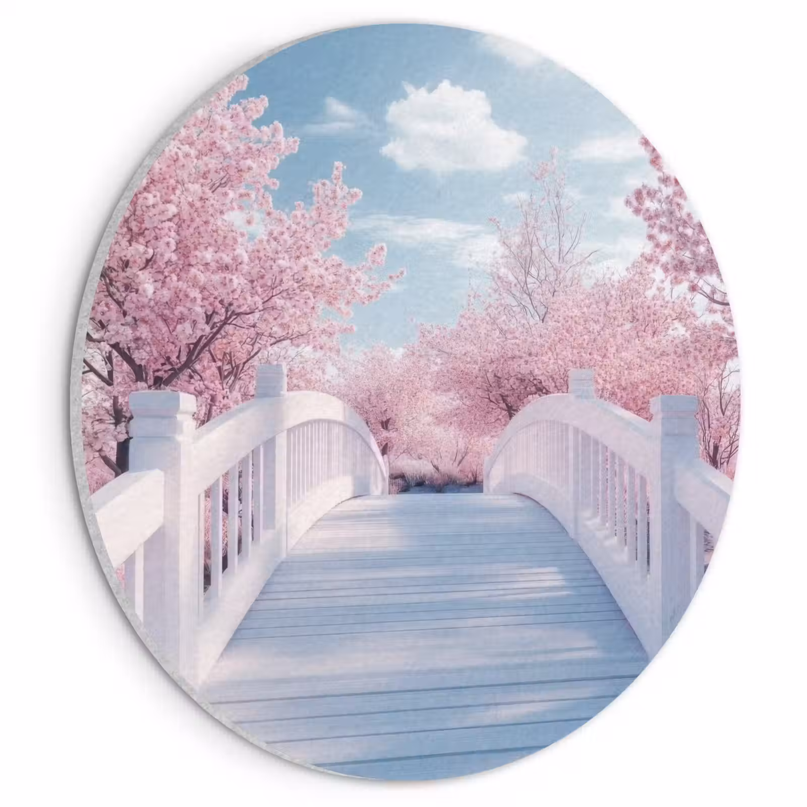 Akoestisch schilderij rond - Brug - Kersenbomen - Wit — 1