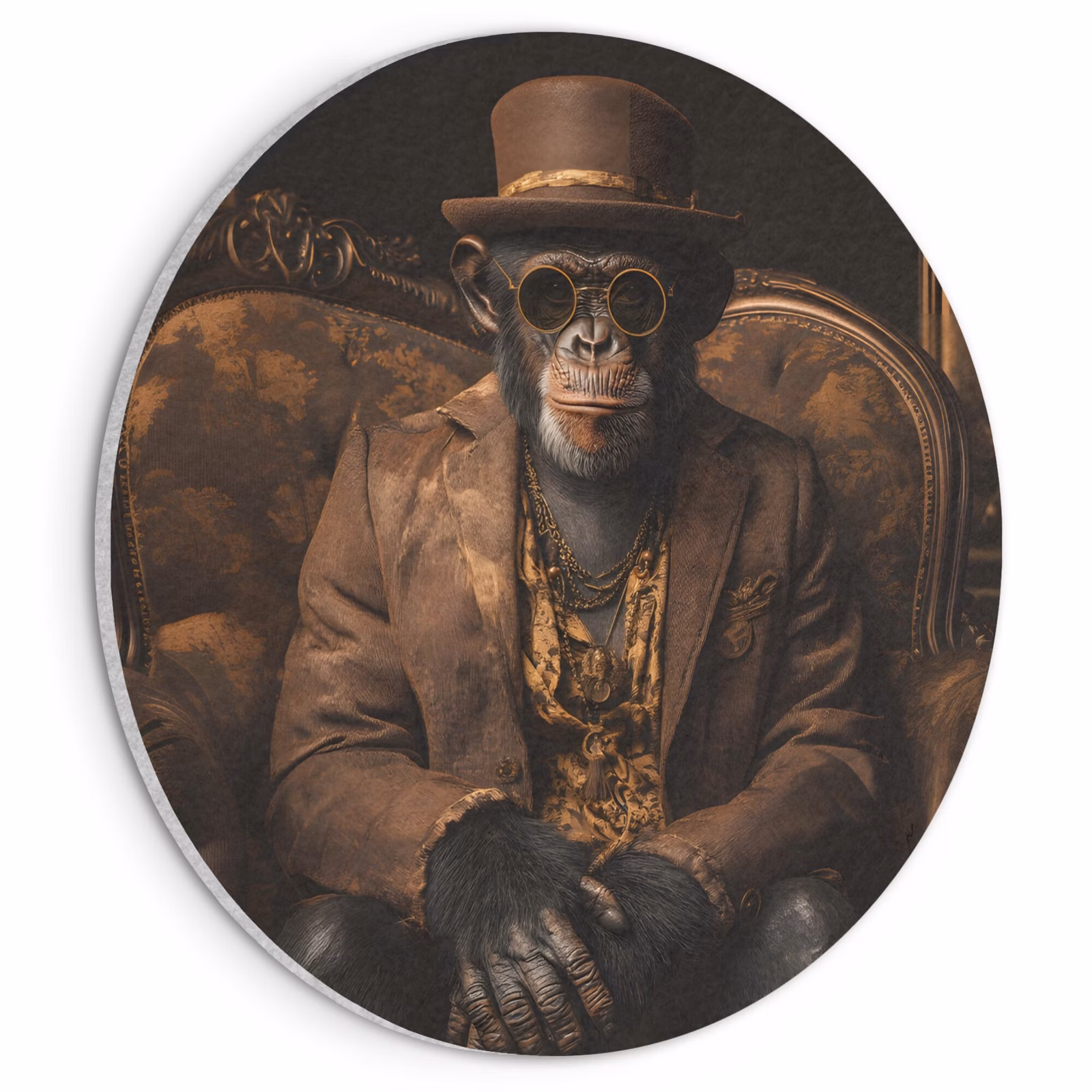 Akoestisch schilderij rond - Chimpansee - Stoel - Pak - Bruin — 1