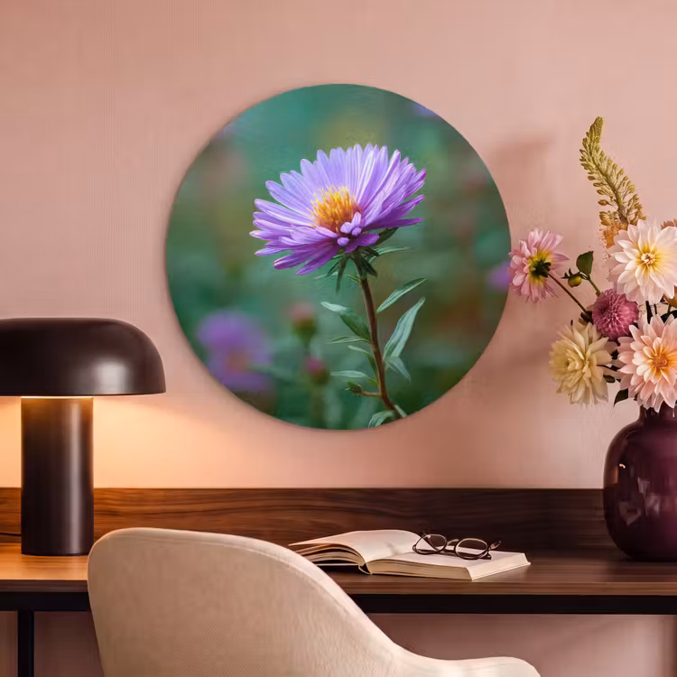 Akoestisch schilderij rond - Aster - Paars - Bloem - Blaadjes — 2
