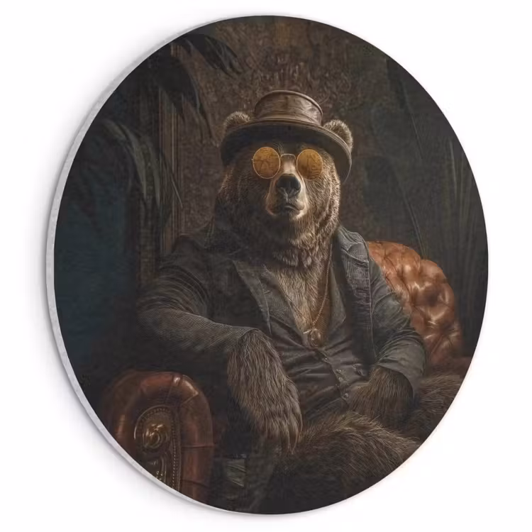 Akoestisch schilderij rond - Beer - Bruin - Pak - Hoed — 1