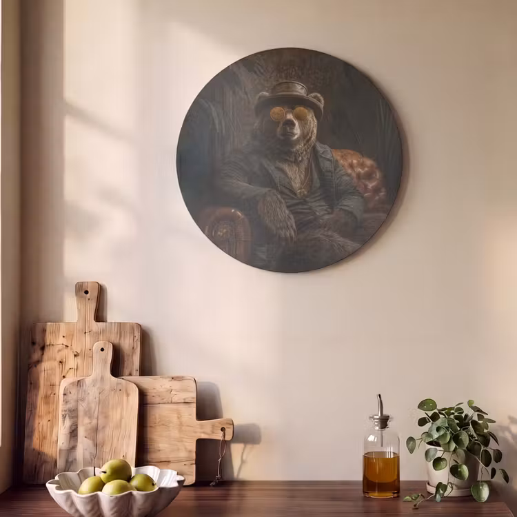 Akoestisch schilderij rond - Beer - Bruin - Pak - Hoed — 4