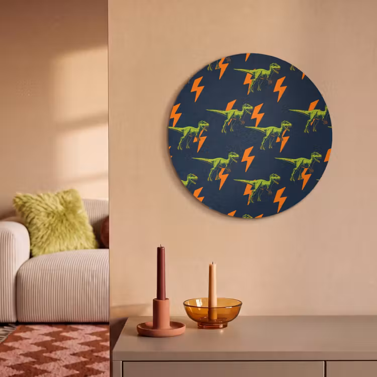 Akoestisch schilderij rond - Bliksemschichten - Oranje - Dinosaurussen — 3