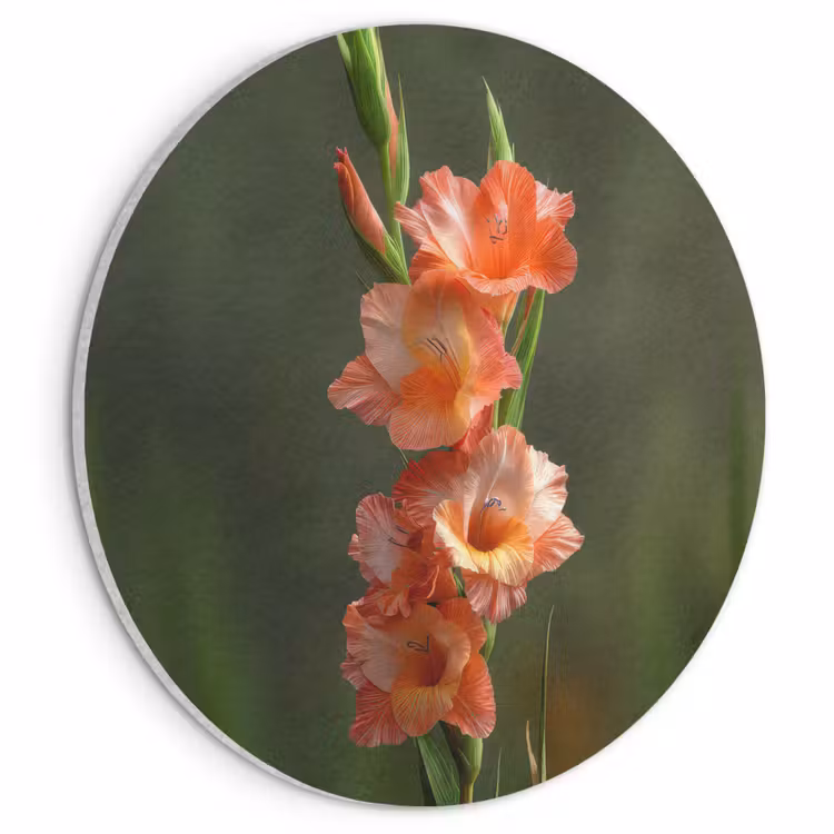 Akoestisch schilderij rond - Bloem - Gladiolen - Zalmroze — 1