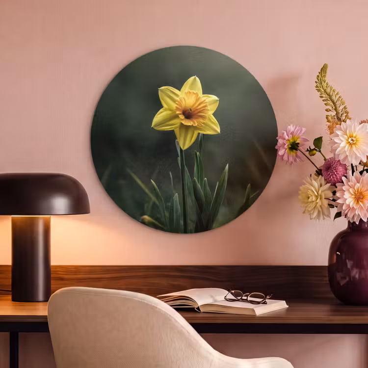 Akoestisch schilderij rond - Bloem - Narcis - Gras - Geel — 2