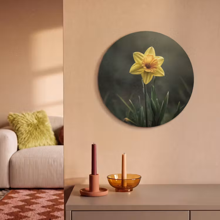 Akoestisch schilderij rond - Bloem - Narcis - Gras - Geel — 3