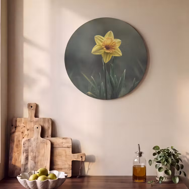Akoestisch schilderij rond - Bloem - Narcis - Gras - Geel — 4