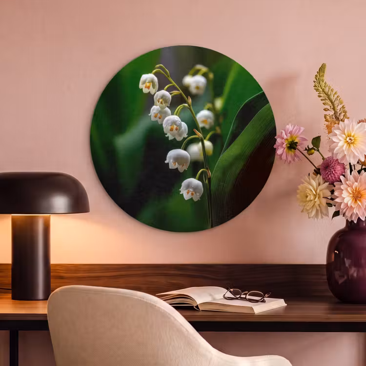 Akoestisch schilderij rond - Bloemen - Wit - Bladeren - Lelietjes — 2