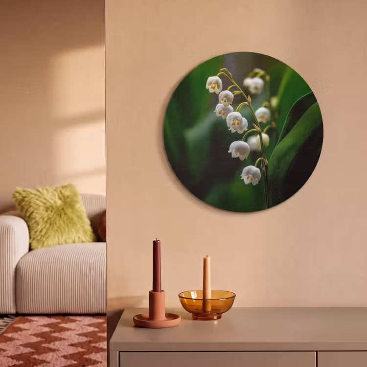 Akoestisch schilderij rond - Bloemen - Wit - Bladeren - Lelietjes — 3