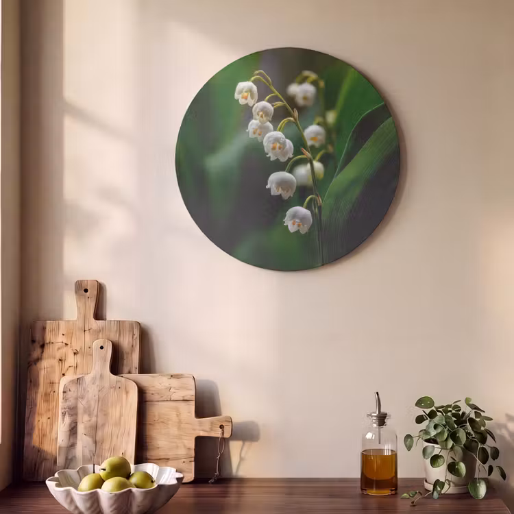 Akoestisch schilderij rond - Bloemen - Wit - Bladeren - Lelietjes — 4