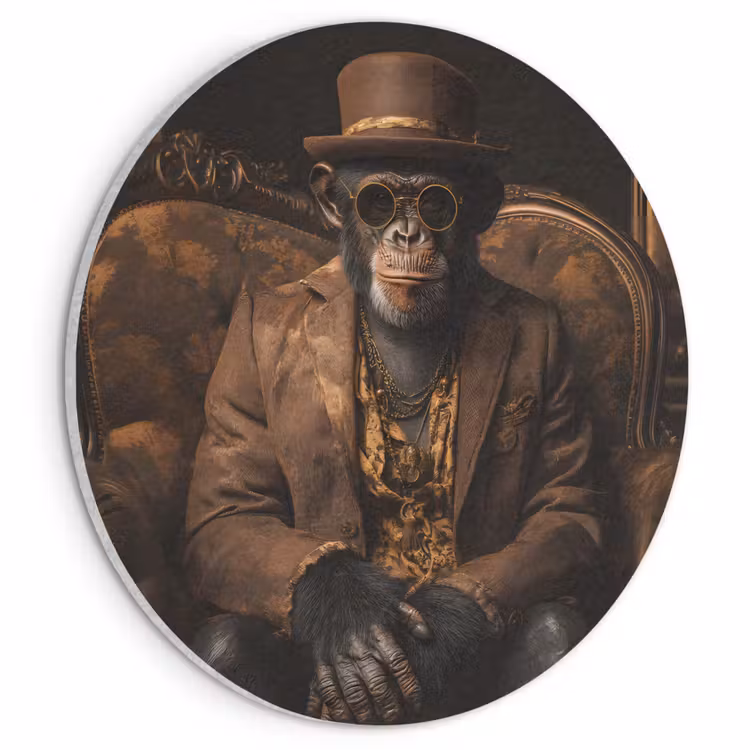 Akoestisch schilderij rond - Chimpansee - Stoel - Pak - Bruin — 1