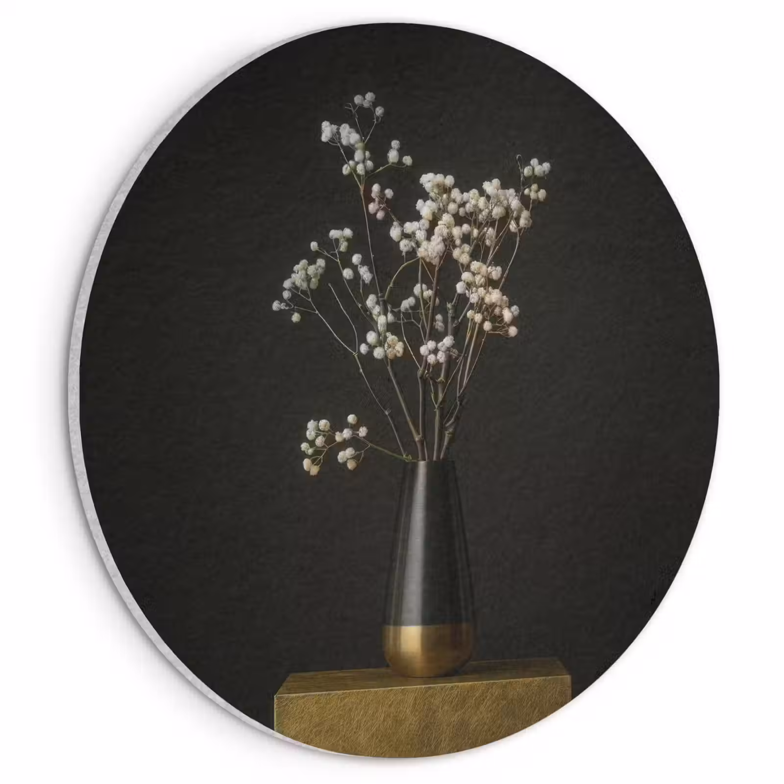 Akoestisch schilderij rond - Bloembollen - Wit - Vaas - Minimalistisch — 1