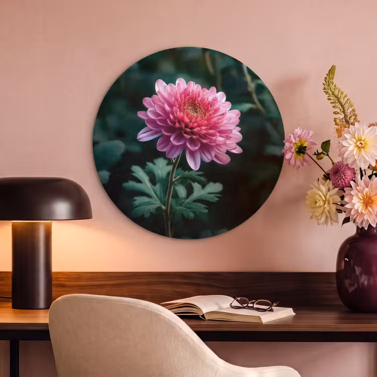 Akoestisch schilderij rond - Blad - Chrysant - Roze - Schaduw — 2