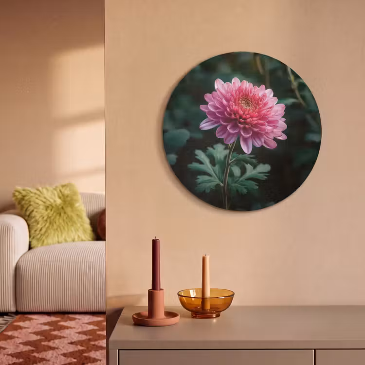 Akoestisch schilderij rond - Blad - Chrysant - Roze - Schaduw — 3