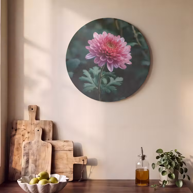 Akoestisch schilderij rond - Blad - Chrysant - Roze - Schaduw — 4